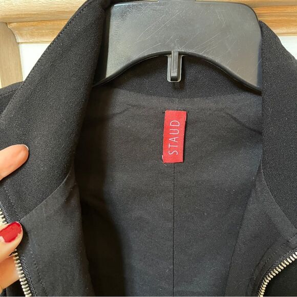 STAUD High Collar Zip Up Cropped Jumpsuit in Black S - Picture 8 of 16